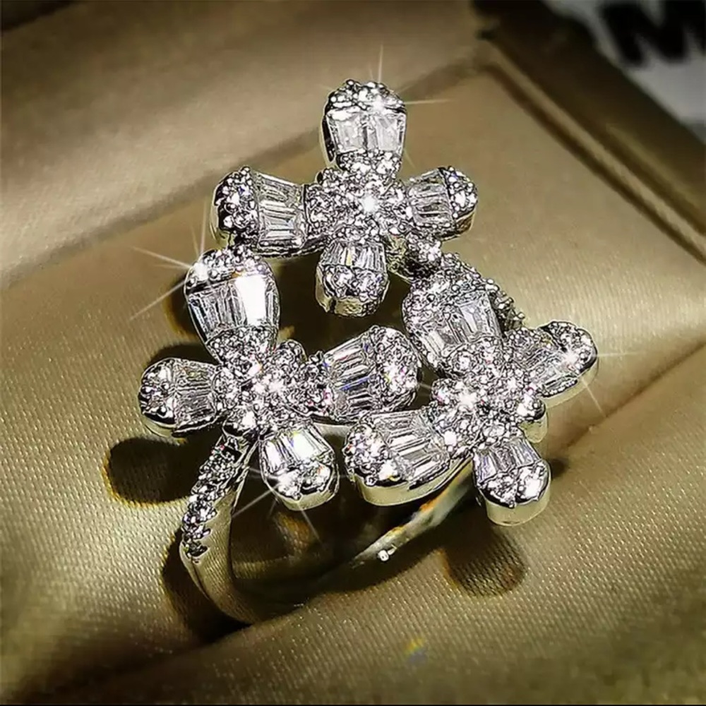S925 Silver Butterfly Cubic Zirconia Flower Ring